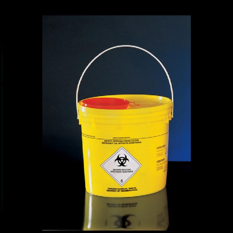 Контейнер біобезпеки об’ємом 11 л (260х255 мм) циліндричний жовтий поліетиленовий з ручкою, кришкою та люком в кришці, DELTALAB